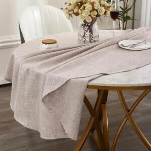 IVAPUPU Beige Linen 60" Round Washable Water and Wrinkle Resistant Tablecloth